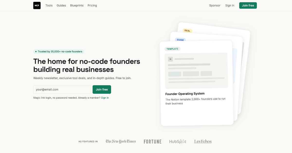 No-code tools and deals directory | No Code Founders
